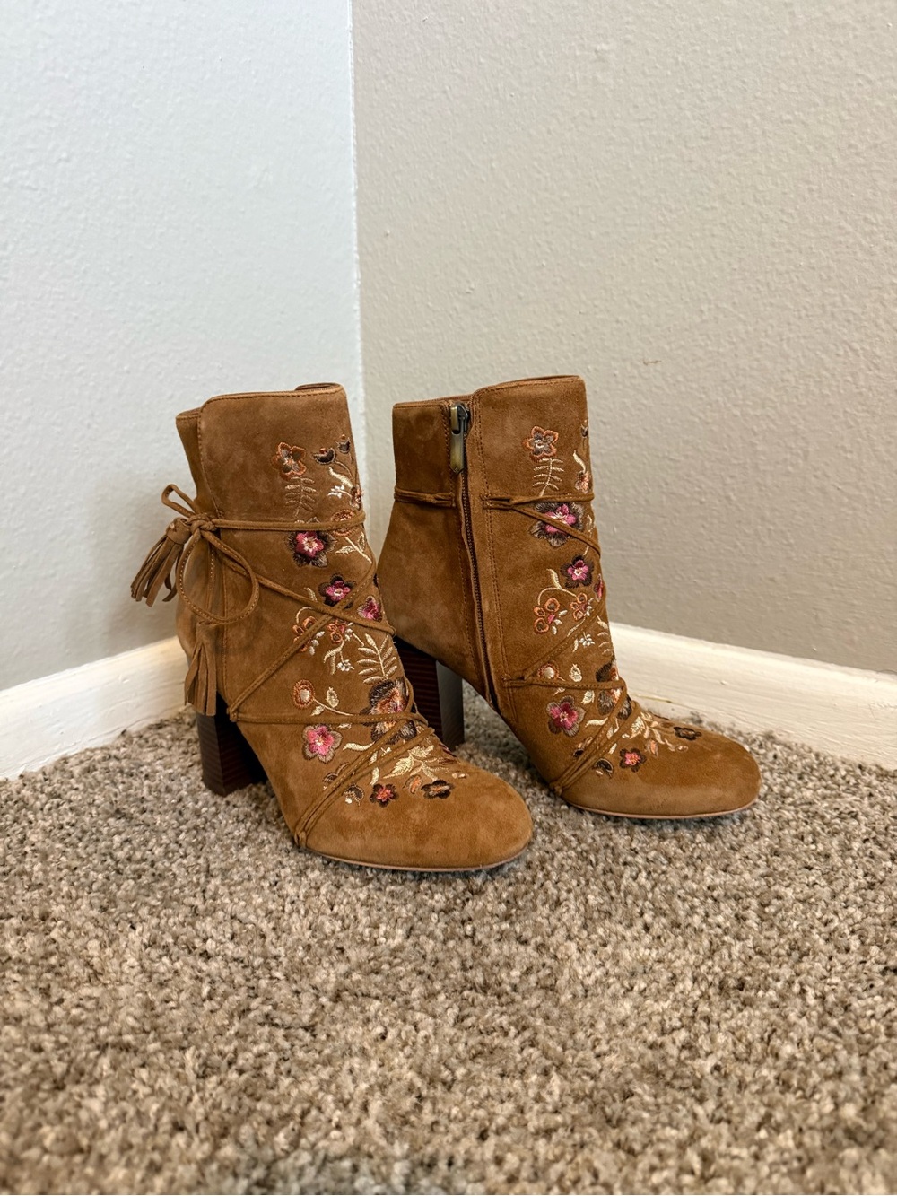 Sam Edelman Tan Suede Winnie Embroidered Boots